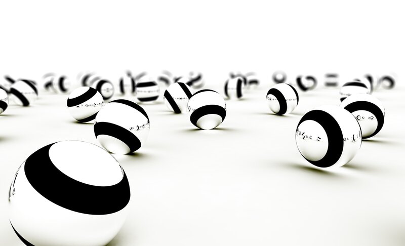 Black and White Striped Spheres — Minimalist, 3d Render, White Surface