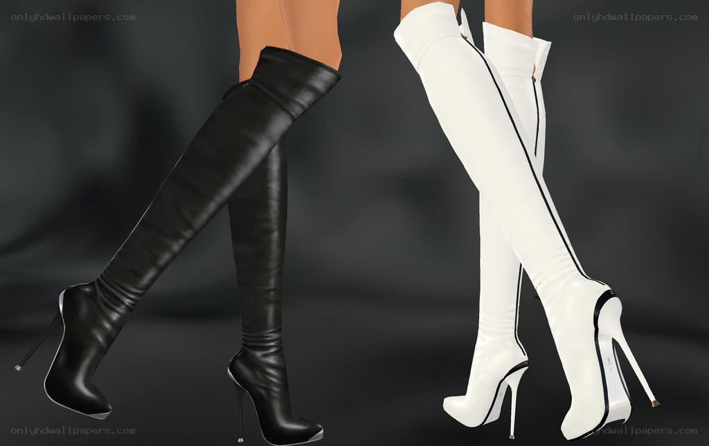 black and white thigh-high boots