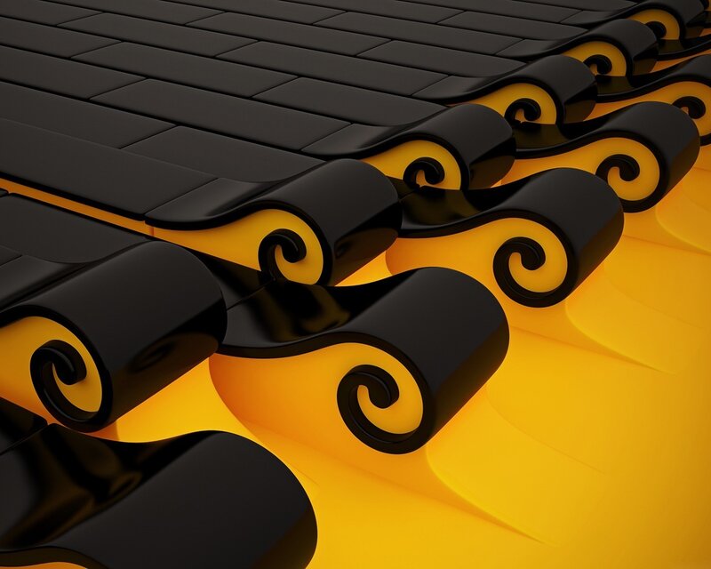 black and yellow abstract swirls