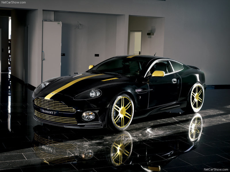 Black and yellow Aston Martin sports car