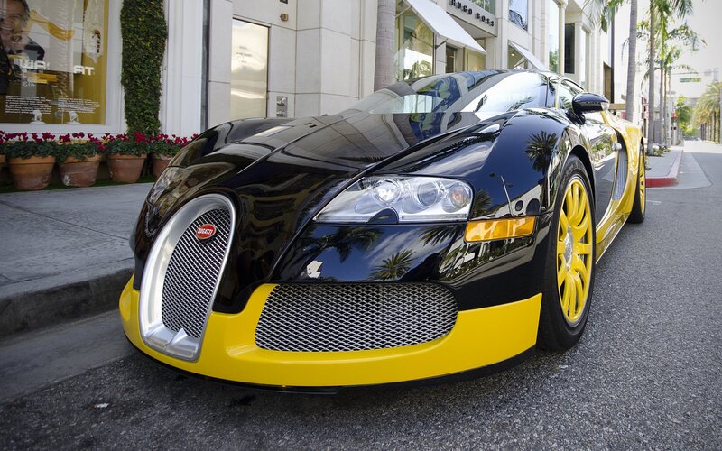 Black and Yellow Bugatti — Urban, Afternoon, Photograph, Car