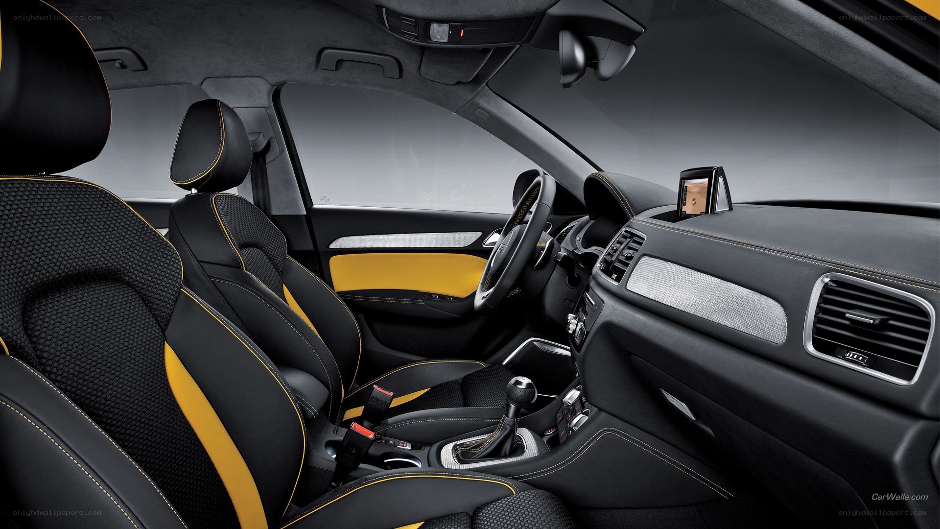 black and yellow car interior