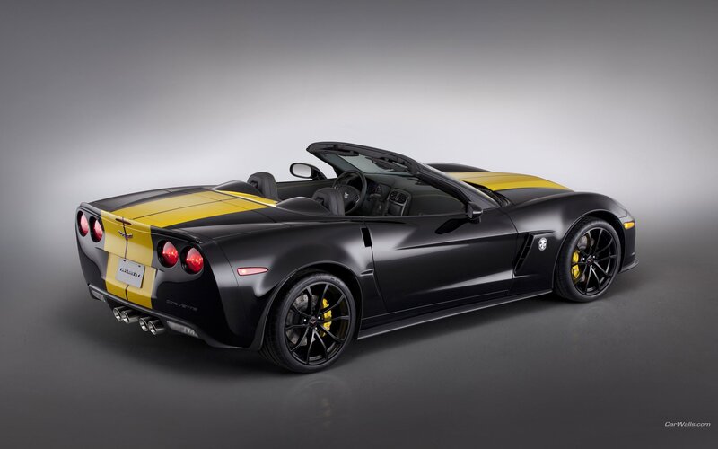Black and Yellow Corvette — Dramatic, Photograph, Convertible, Stripes, Exhaust