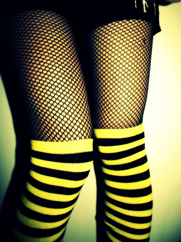 black and yellow striped socks