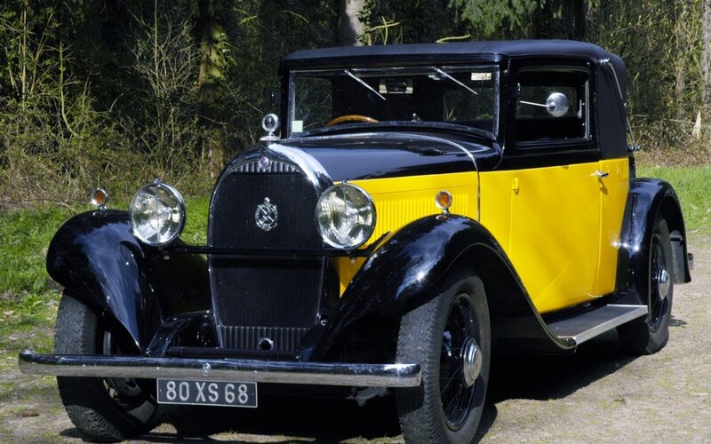 Black and Yellow Vintage Car — Serene, Afternoon, Photograph