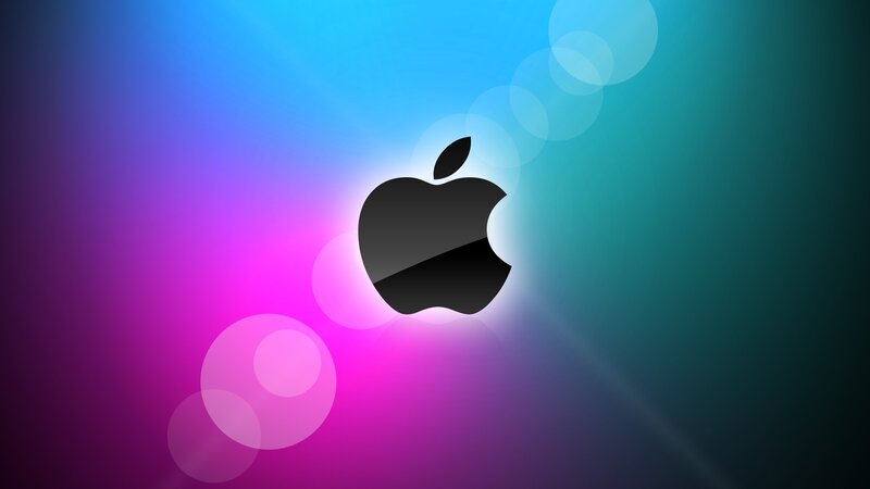 Black Apple Logo — Blue, Vibrant, Digital Art, Light Circles