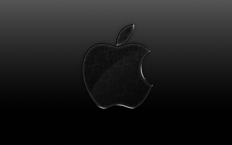 Black Apple logo on dark background