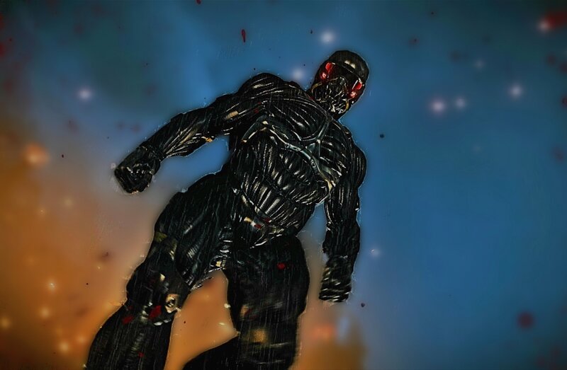 Black Armored Figure — Dramatic, Digital Art, Red Eyes