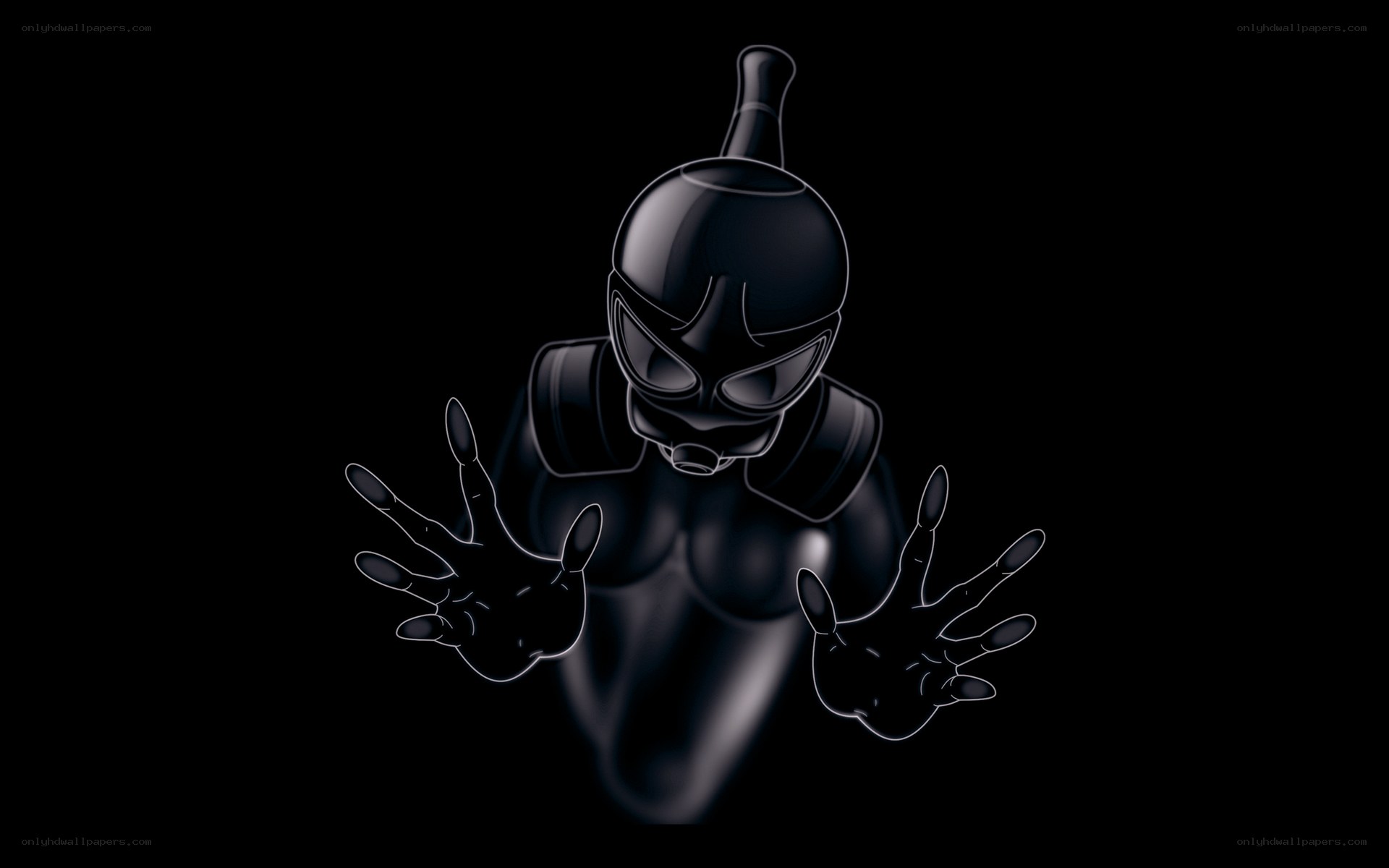 black armored figure reaching forward