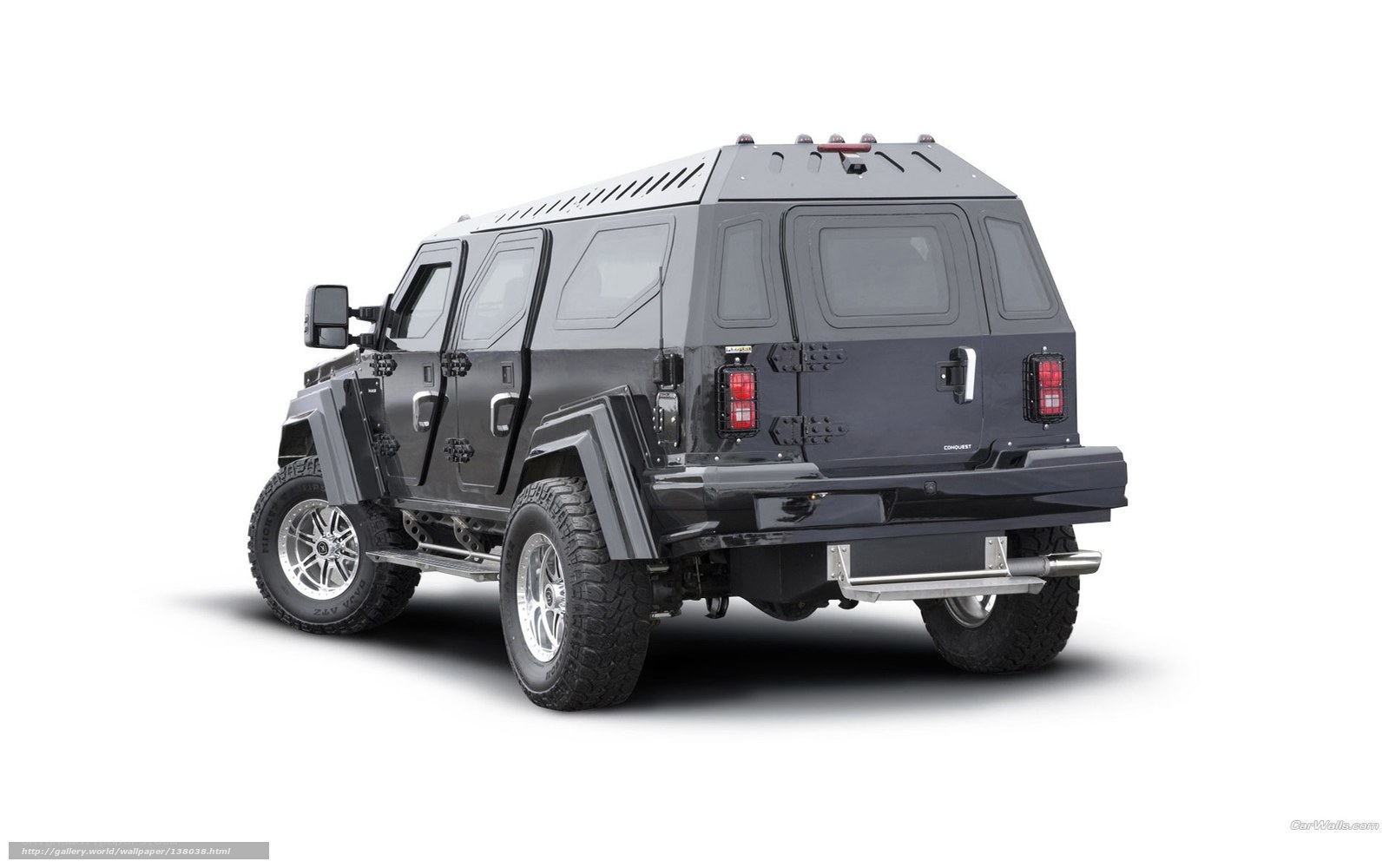 black armored SUV rear view