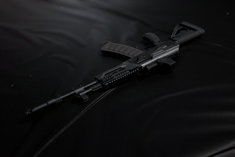 Black Assault Rifle — Dramatic, Photograph, Magazine