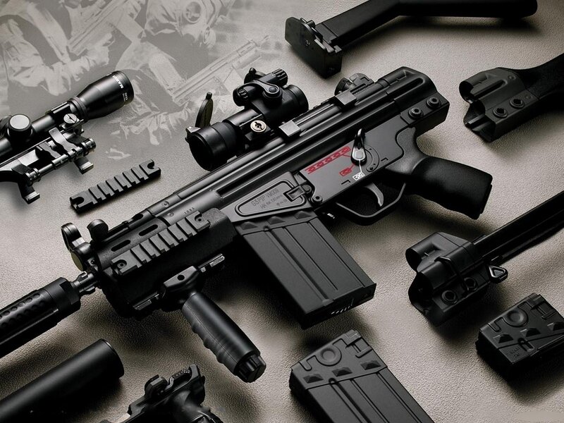 Black Assault Rifle — Dramatic, Photograph, Scope, Magazine, Stock, Gray