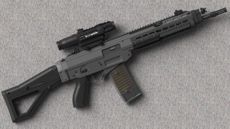 black assault rifle with scope