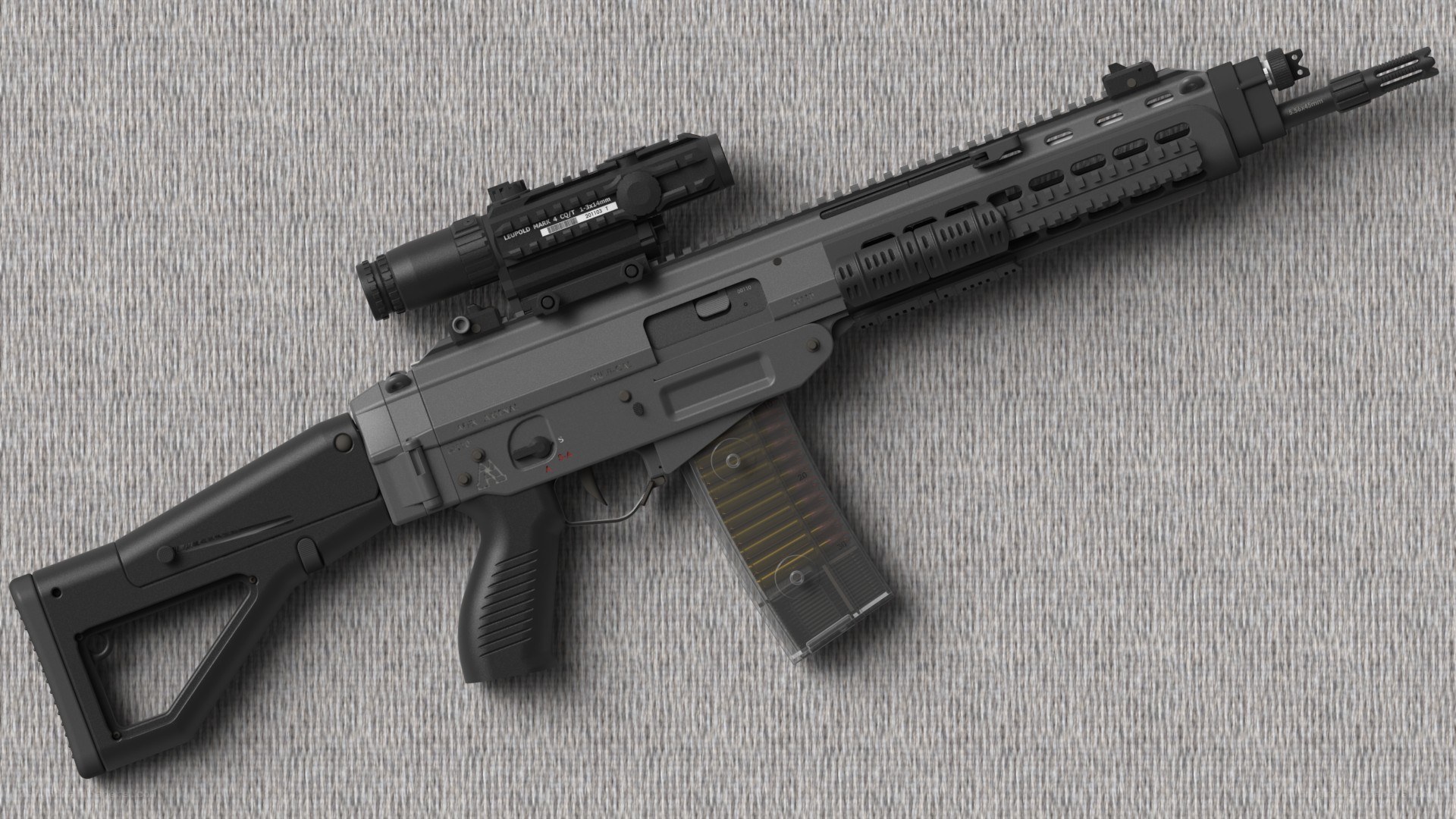 black assault rifle with scope