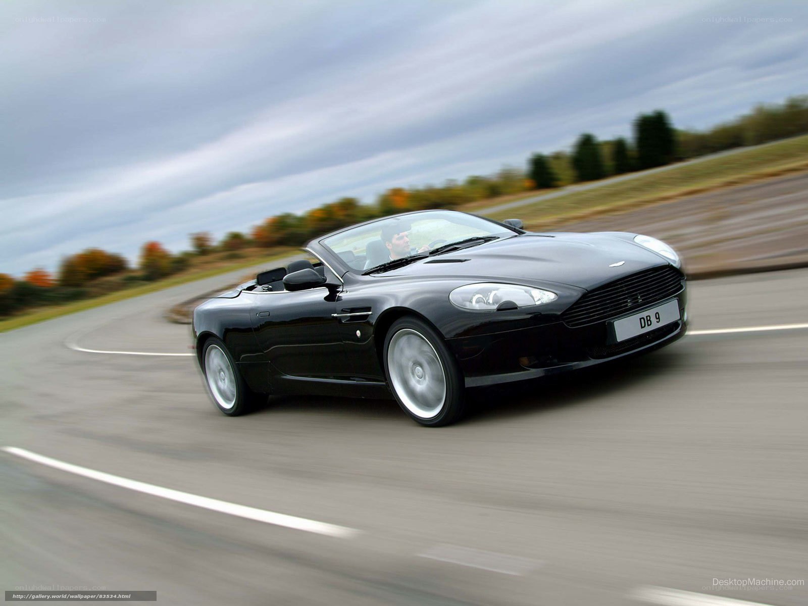 Black Aston Martin DB9 driving