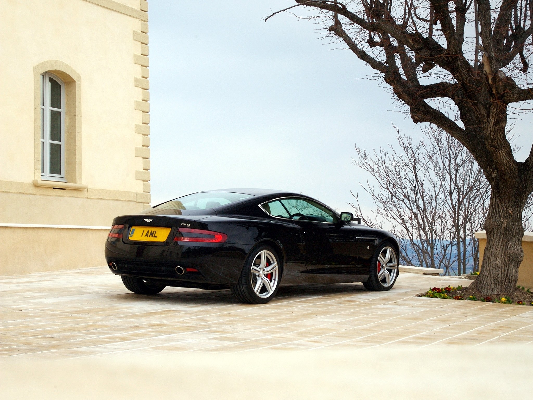 Black Aston Martin DB9 parked