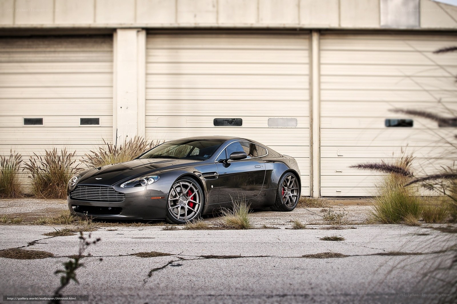 Black Aston Martin in front of garage