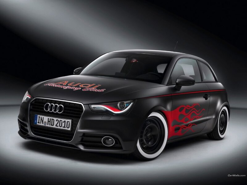 Black Audi A1 with flame decals