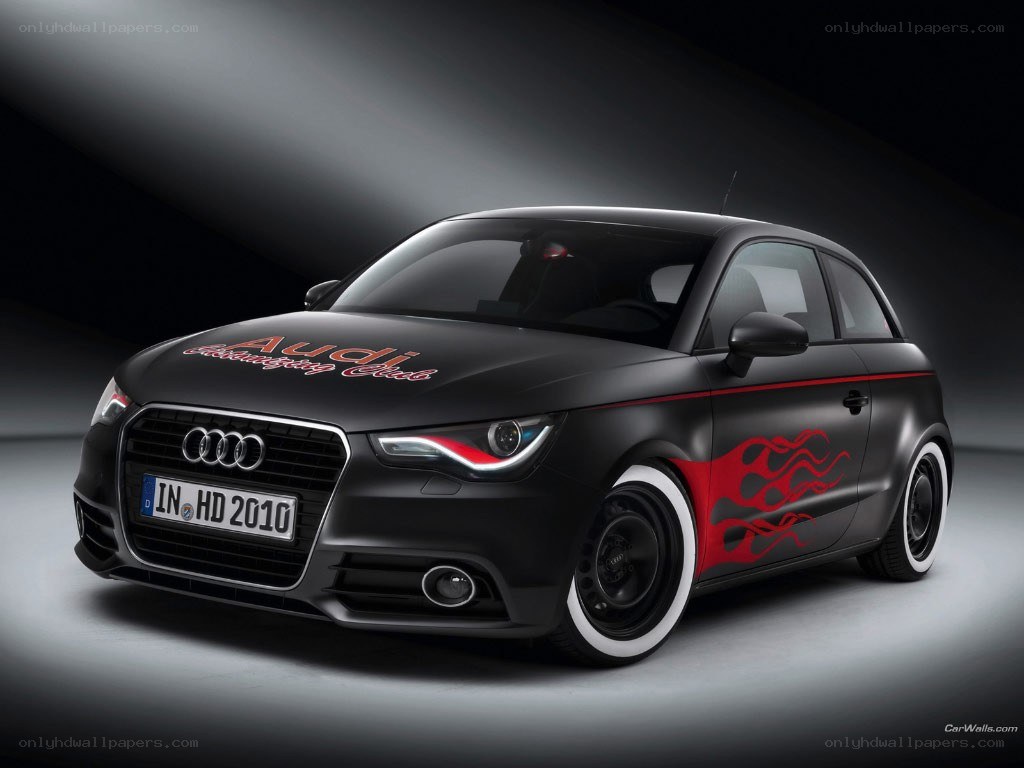 Black Audi A1 with flame decals