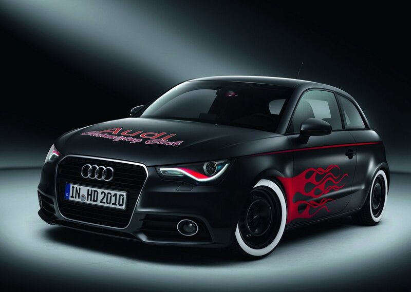 Black Audi A1 with flame decals