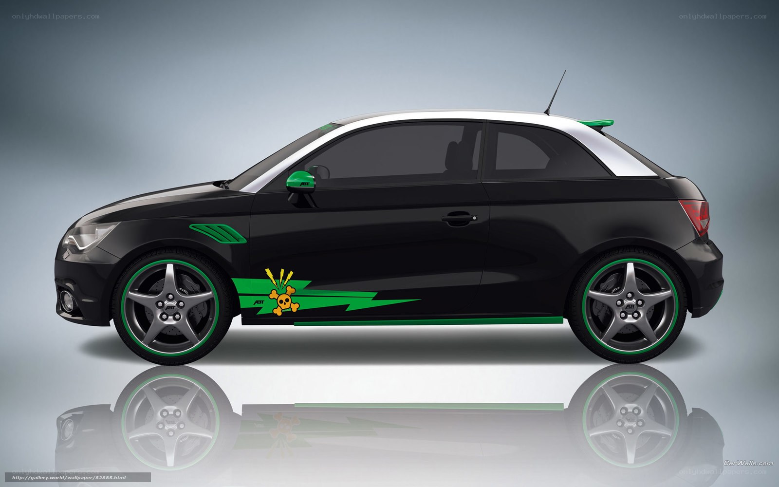 black audi a1 with green decals