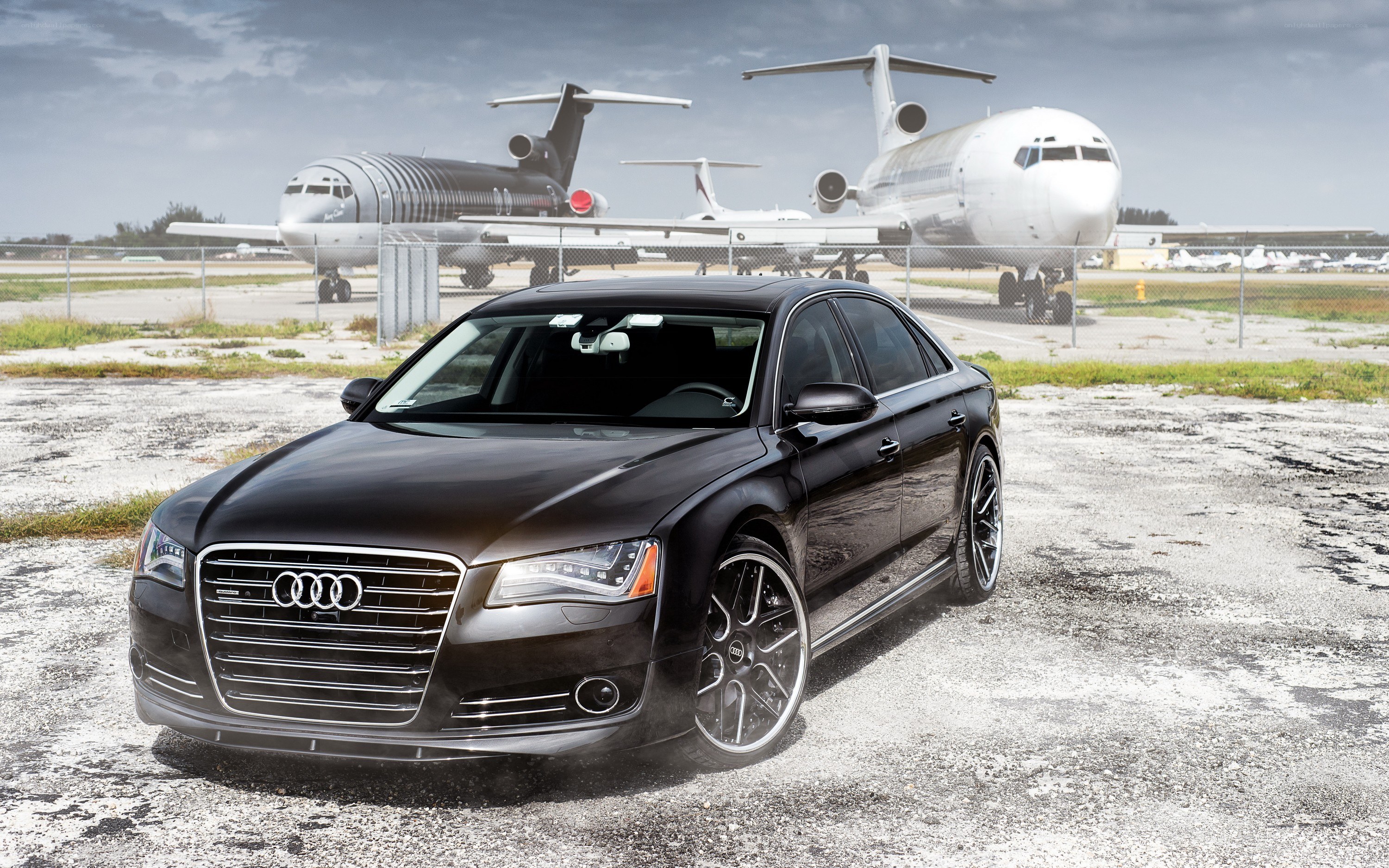 Black Audi A8 at airport