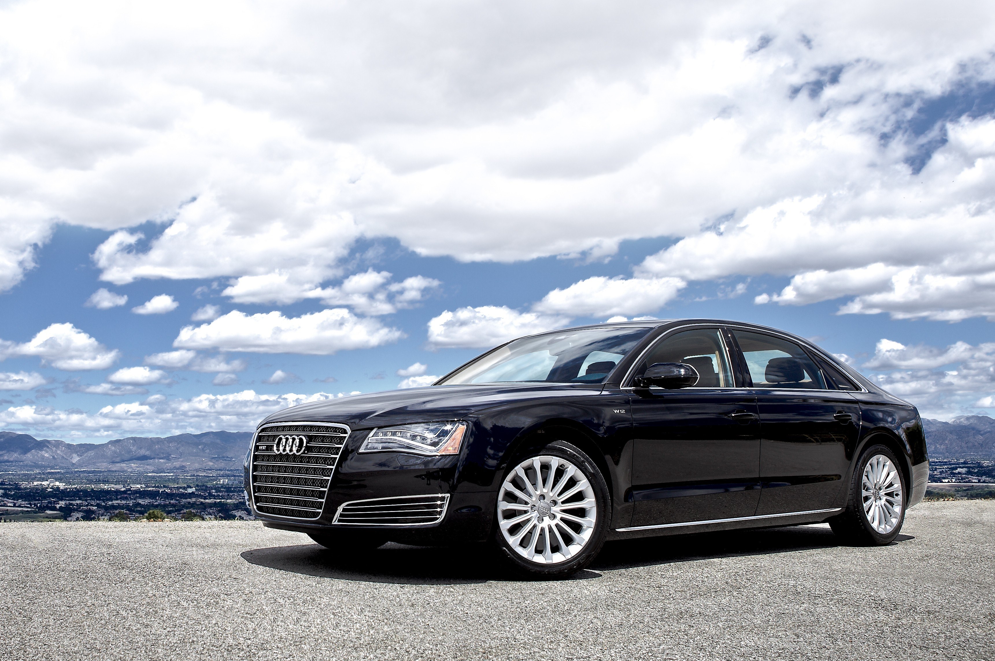 Black Audi A8 on a hilltop