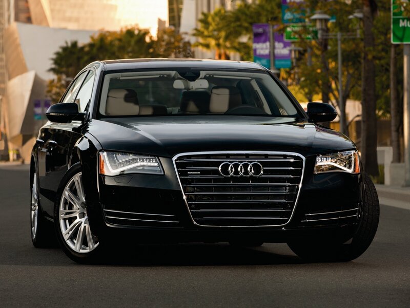 Black Audi A8 on city street