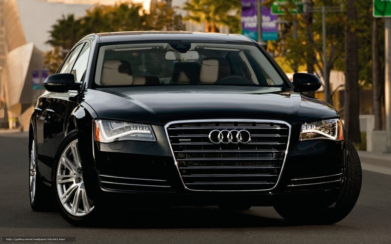 Black Audi A8 on city street