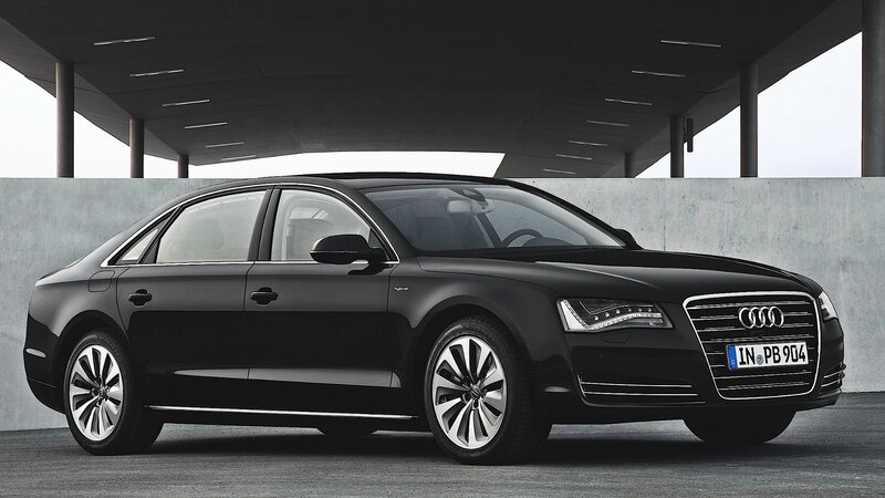 Black Audi A8 Sedan — Dramatic, Photograph, Car, Building