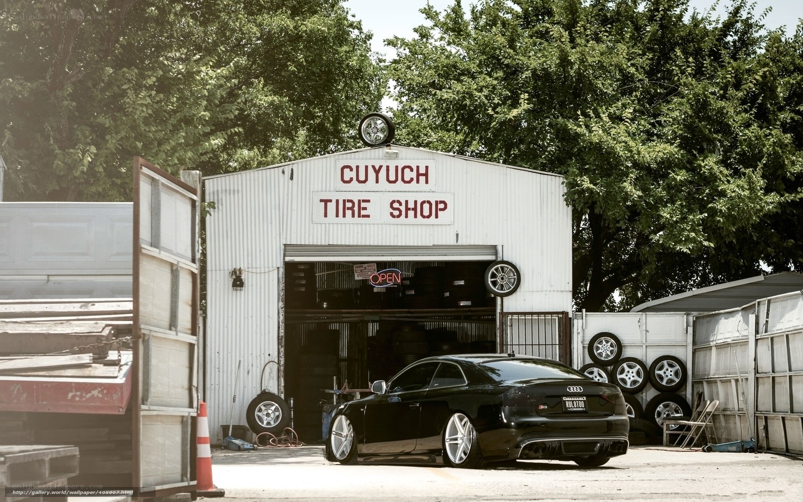 Black Audi at Tire Shop