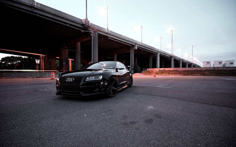 Black Audi Car — Dramatic, Sunset, Photograph, Overpass