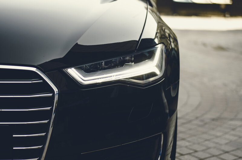 Black Audi Car Front — Dramatic, Photograph