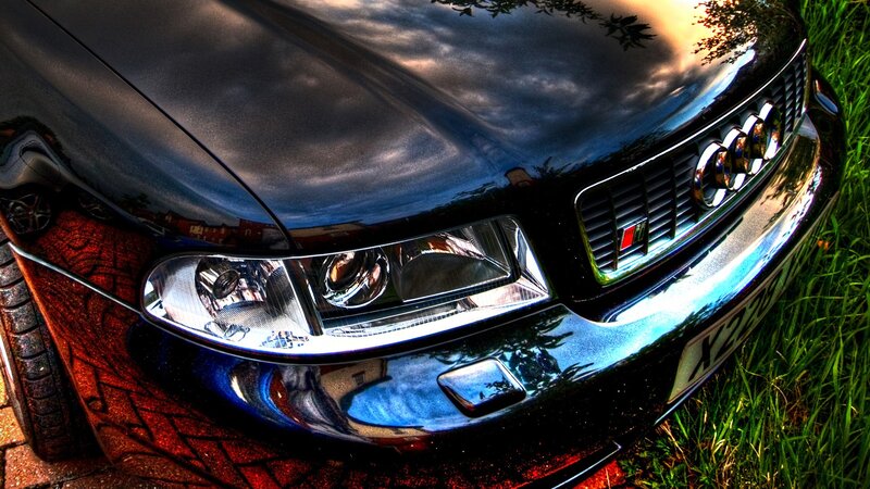Black Audi Car Front — Dramatic, Sunset