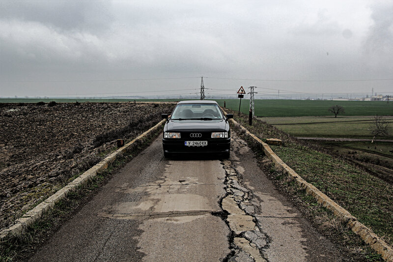 Black Audi Car on Road — Gray, Overcast