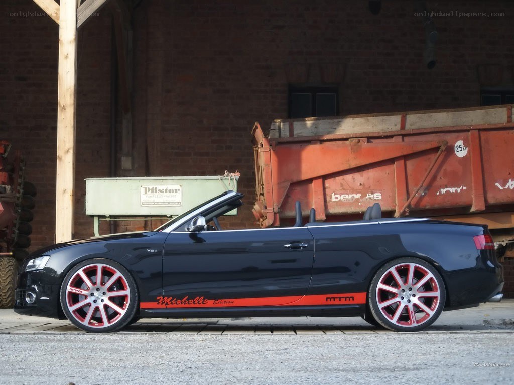 Black Audi convertible with red wheels