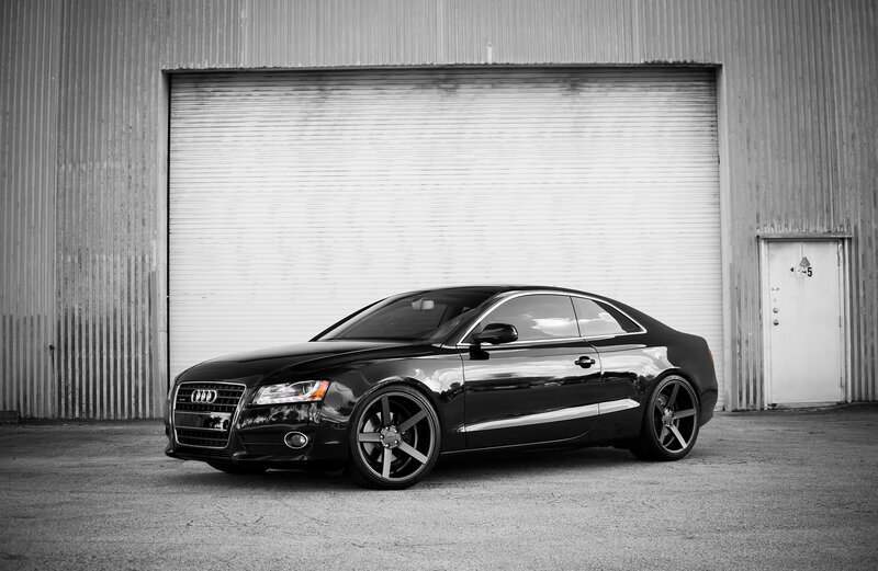 Black Audi Coupe — Dramatic, Photograph, Garage Door