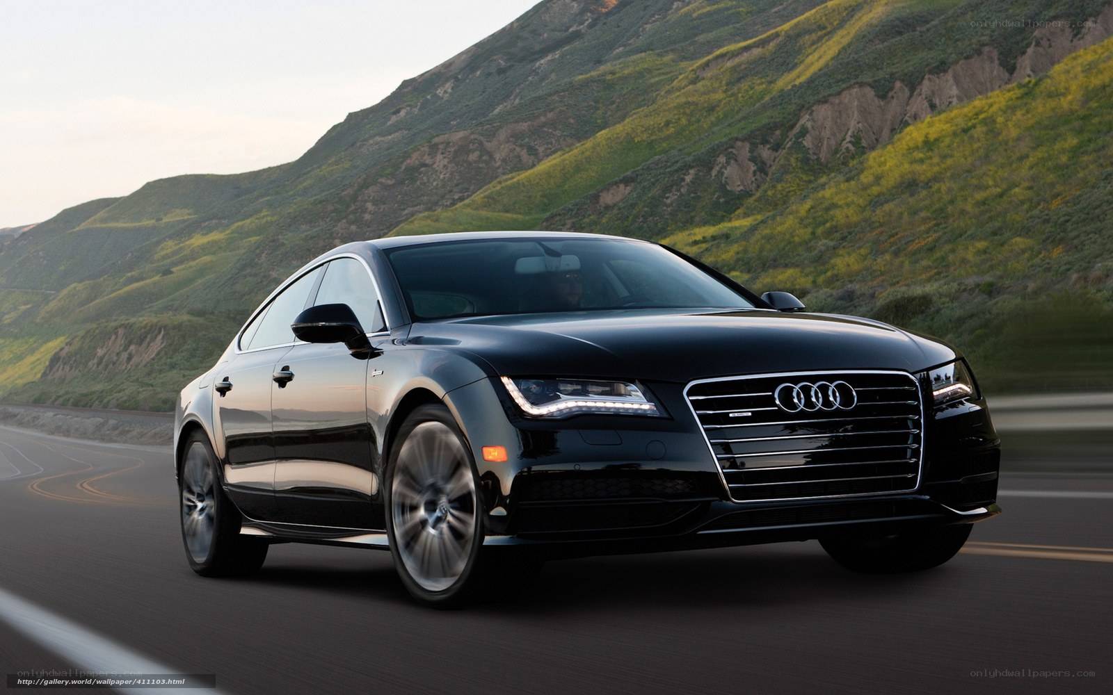 Black Audi driving on mountain road