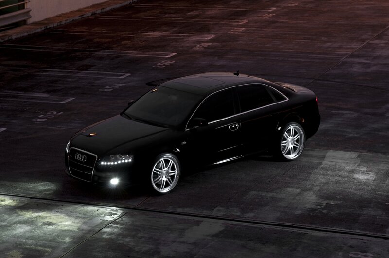 black audi in parking garage