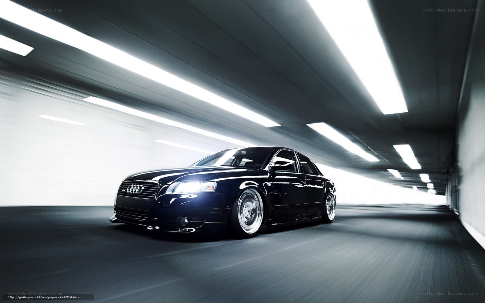 black audi in tunnel