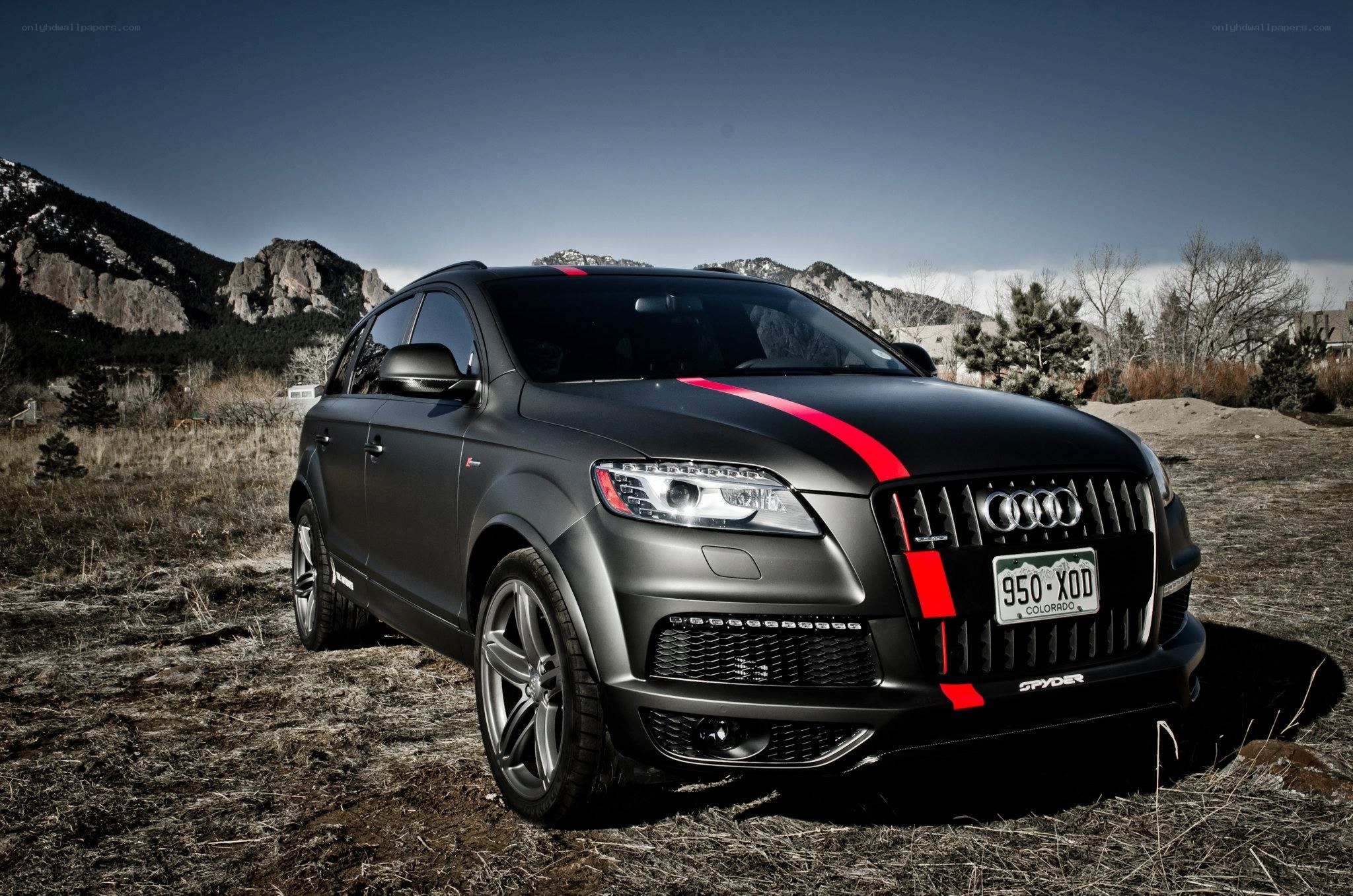 Black Audi Q7 in mountain landscape