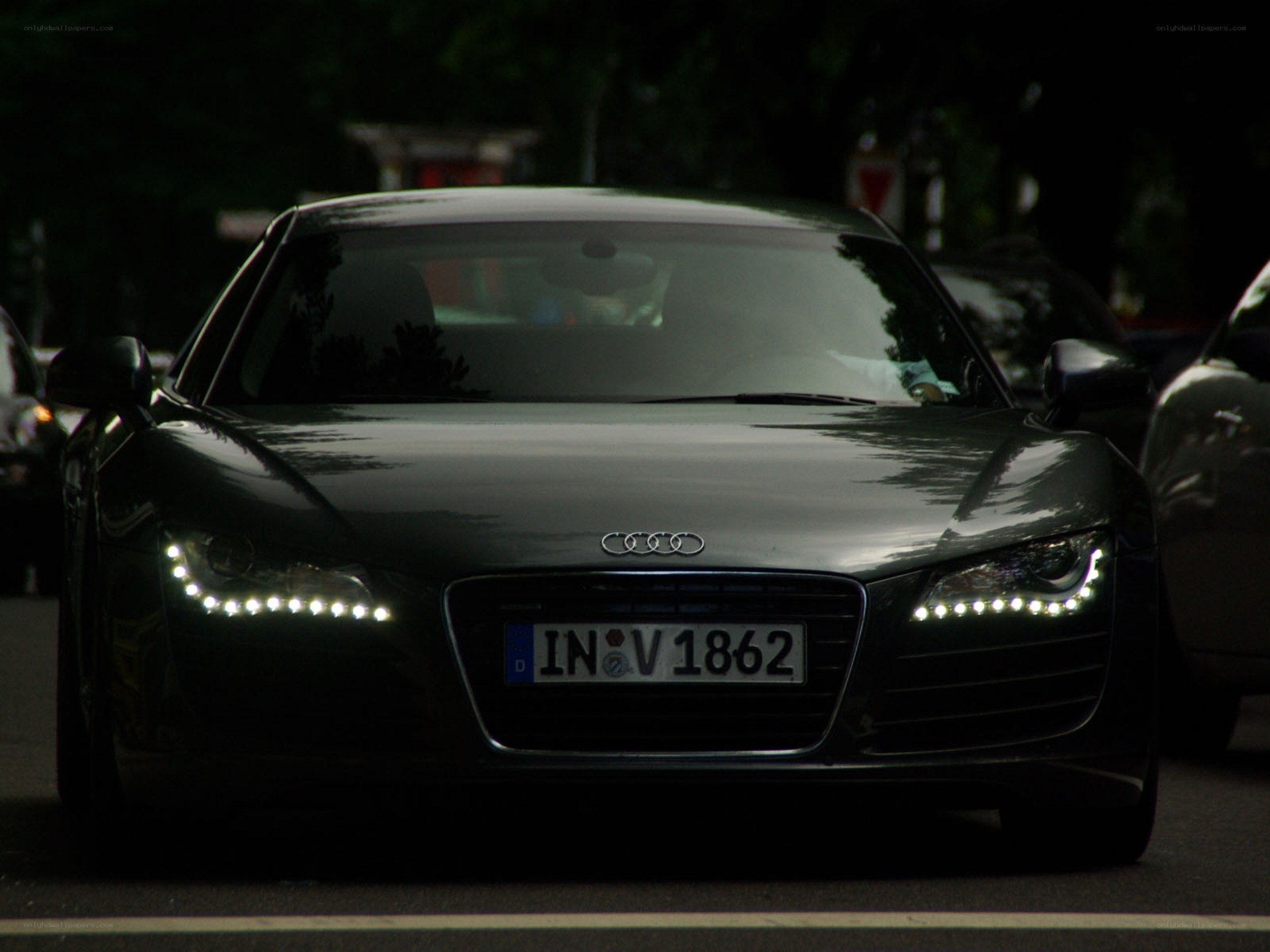black audi r8 at night