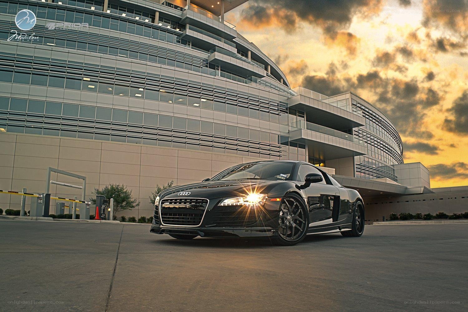 Black Audi R8 at sunset