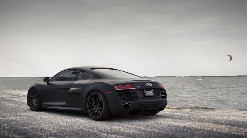 Black Audi R8 by the water