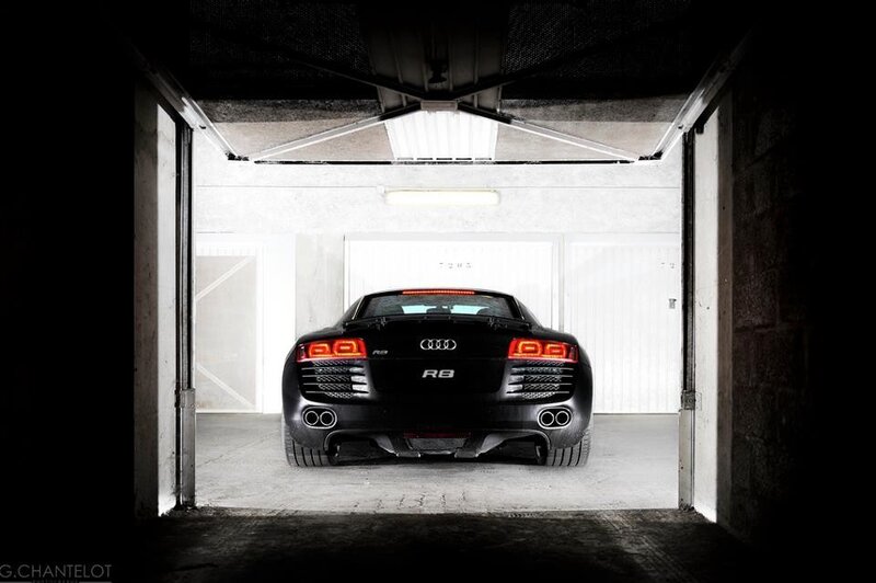 Black Audi R8 Car — Dramatic, Photograph, Garage