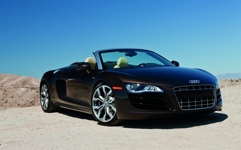 Black Audi R8 convertible in desert