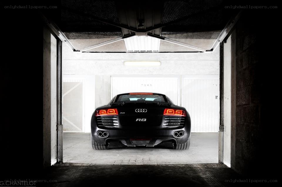 Black Audi R8 in garage
