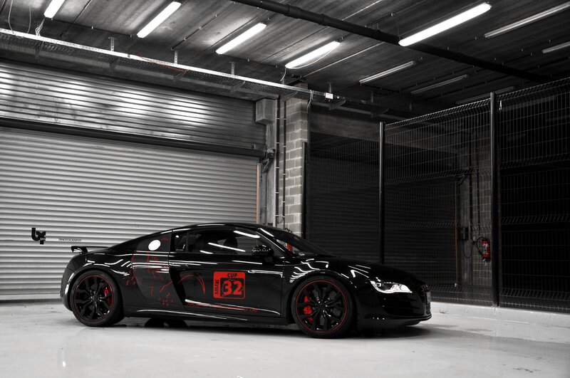 Black Audi R8 in garage