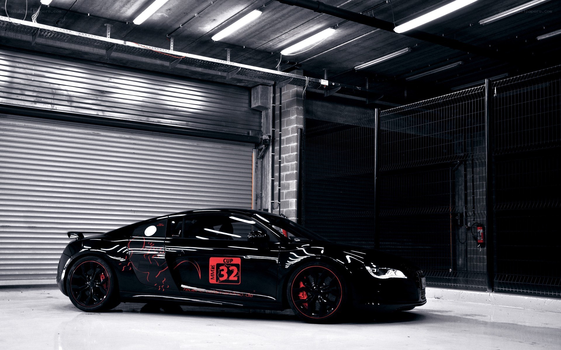 Black Audi R8 in garage
