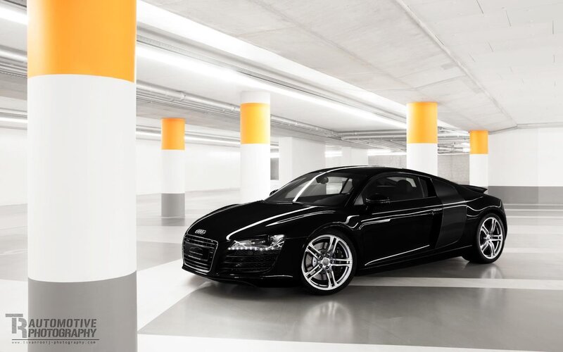 Black Audi R8 in parking garage